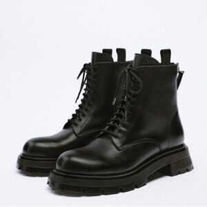 Zara Airfit Technology Comfort Insole Genuine Leather Combat Boots Bloggers 39/8